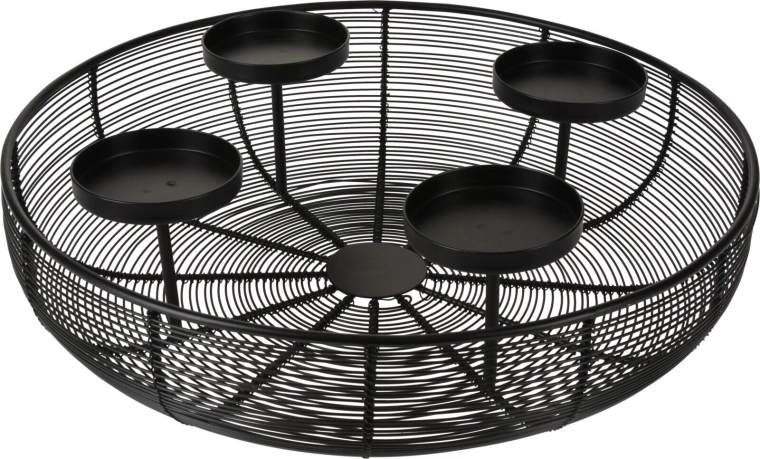 Okrogel kovinski svečnik za 4 sveče, črn, 36 × 10 cm