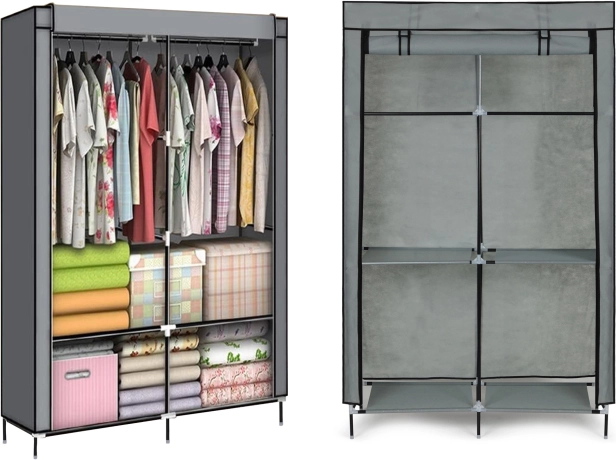 Tekstilna garderobna omara s policami in drogovi za oblačila MODERNHOME, siva, 106 × 43,5 × 174 cm