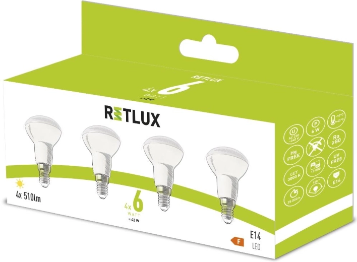 Retlux R50 E14 6 W warm white LED bulb - 4 pcs