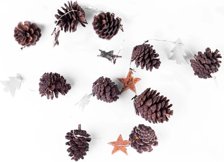 Božični svetlobni niz s časovnikom, 10 LED – storžki, zvezde in smrečice