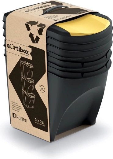 Set treh sortirnih košev Prosperplast Sortibox 3×25 l, črna reciklirana