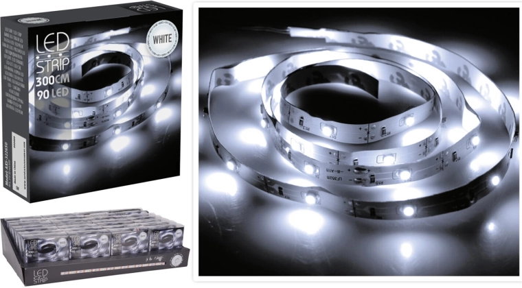 LED trak 3 m s hladno belo, 90 LED na baterije