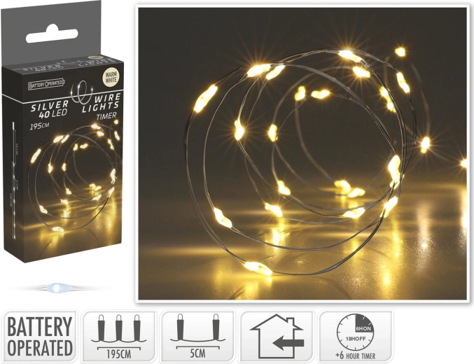 Božični LED verižni trak 1,95 m, topla bela, na žički