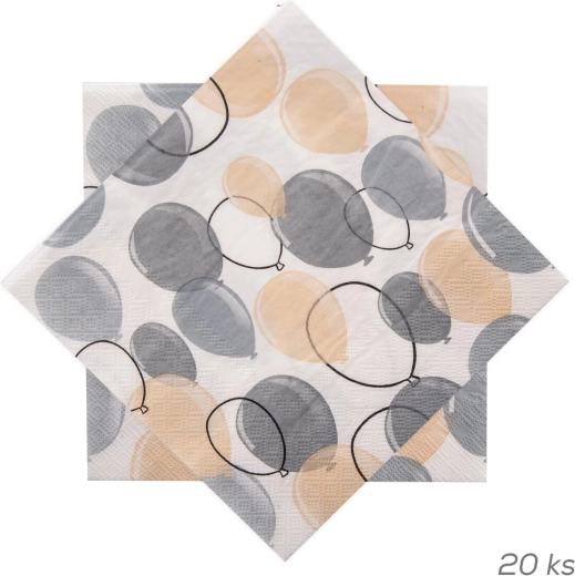 Papirnati prtički z motivom sivih balonov 33 × 33 cm, 20 kosov