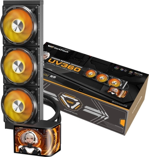 DarkFlash UV360 črno 360 mm AIO vodno hlajenje procesorja z 2K OLED zaslonom