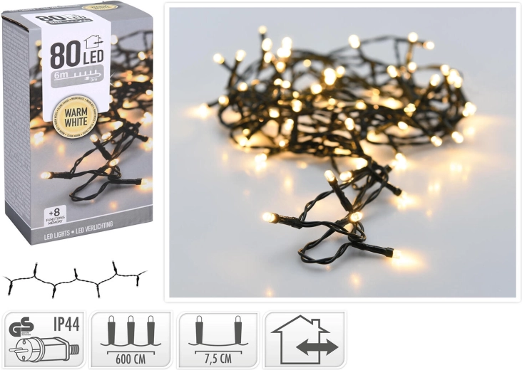 Outdoor Christmas LED lights 6 m, 80 LEDs, warm white