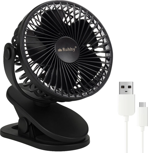 Brezžični namizni ventilator s sponko Ruhhy, črn, USB‑C 1200 mAh