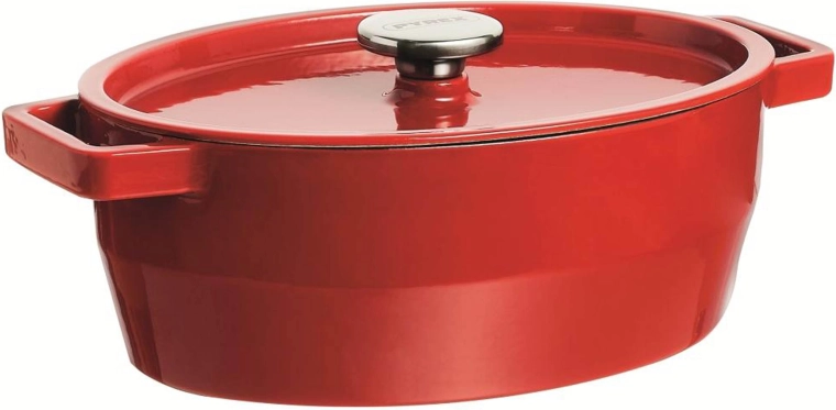 Litoželezni pekač s pokrovom PYREX 6 l, 33 × 25 cm, rdeč