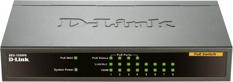 D-Link DES-1008PA 8-vratno namizno stikalo Fast Ethernet s PoE