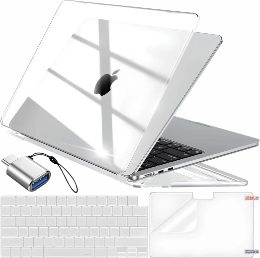 Renew Force prozorno zaščitno ohišje za MacBook Air 13,6" (M2 2022 / M3 2024 / M4 2025) s pokrovom tipkovnice, folijo za zaslon in adapterjem USB‑C na USB 3.0 - 1 kos