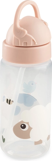 Done by Deer steklenička s slamico Tiny farm roza 350 ml
