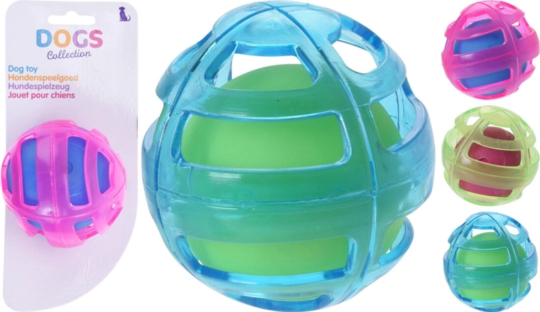 Igrača za psa žogica v žogici 8 cm, mešanica barv