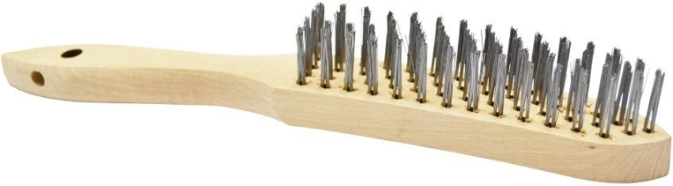 Žična krtača s štirimi vrstami jeklenih ščetin z lesnim ročajem