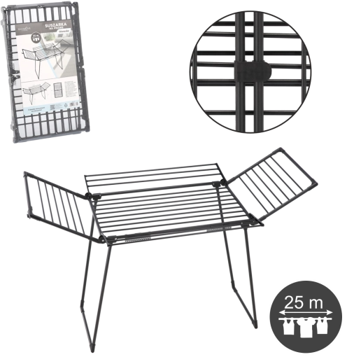 Zložljivo stojalo za sušenje perila s stranskimi krili in držali za nogavice Waneska