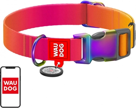 Najlonska ovratnica za pse z QR kodo WAUDOG gradient, oranžna, velikost M