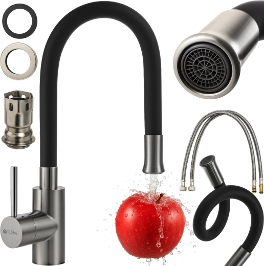 Ruhhy kitchen sink faucet with flexible 360° spout (black/silver)