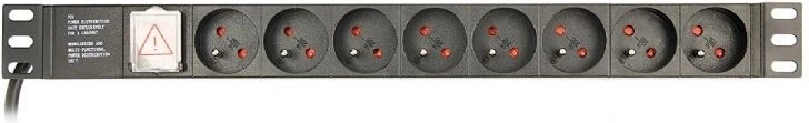 Rack power strip (PDU), 8 FR sockets, 1U, 16A, Schuko plug 3m