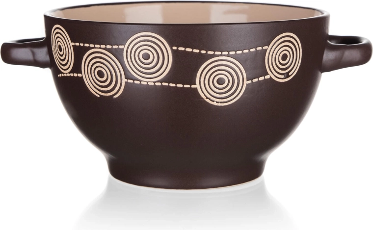 Keramična skodela z ročaji Spirala 13,5 cm temno rjava