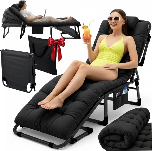 Zložljivo turistično ležišče in vrtni ležalnik Sofotel ChillWell Dream – črno