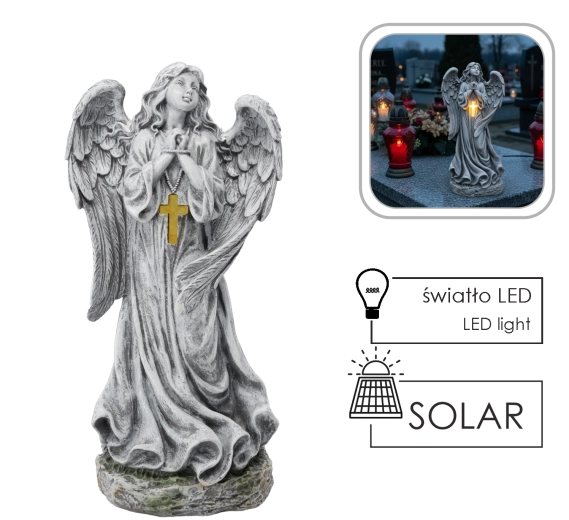 Angel z LED križcem na sončni pogon 50,5 cm