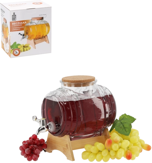 Stekleni dozirnik za napitke 3 l s širokim vratom in bambusovim stojalom