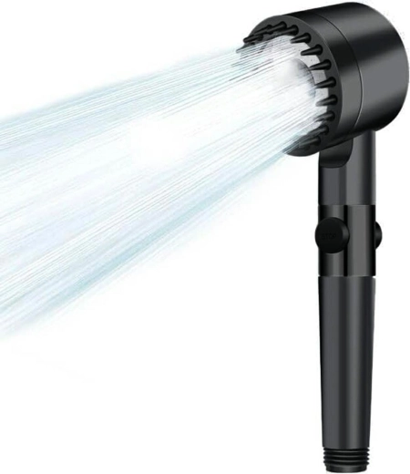 Črna pršna glava s funkcijo STOP in regulacijo pretoka