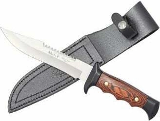 Muela lovski nož 15,5 cm, črn, les Pakka, usnjena nožnica