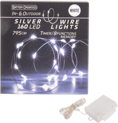 LED svetlobna veriga na žici 160 LED bela s časovnikom za notranjo in zunanjo uporabo