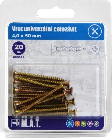 Universal full-thread screws 4.0 × 50 mm, galvanized, 20 pcs