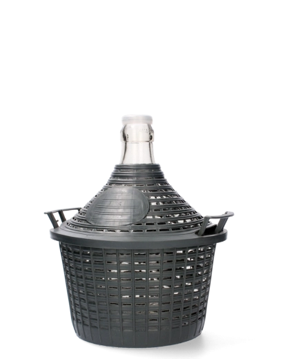 Stekleni demižon 5 l z ozkim vratom in plastično košaro
