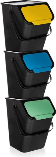 Zložljivi koši za ločevanje odpadkov BINI 3×25 l, črni