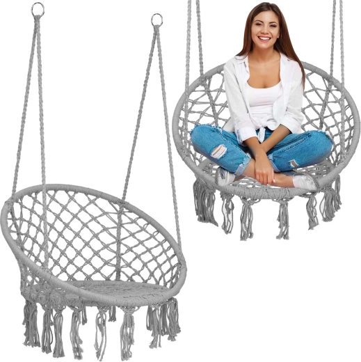 Viseči boho stol siv