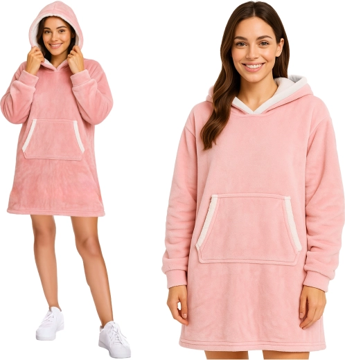 Ruhhy oversized pulover iz odeje s kapuco XXL roza - 1 kos