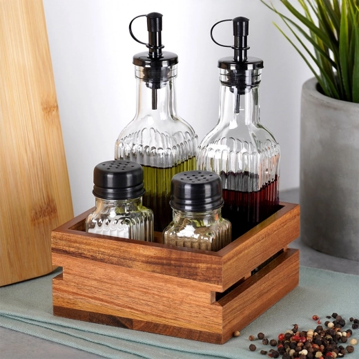 Odporno rebrasto steklo in trdno leseno stojalo