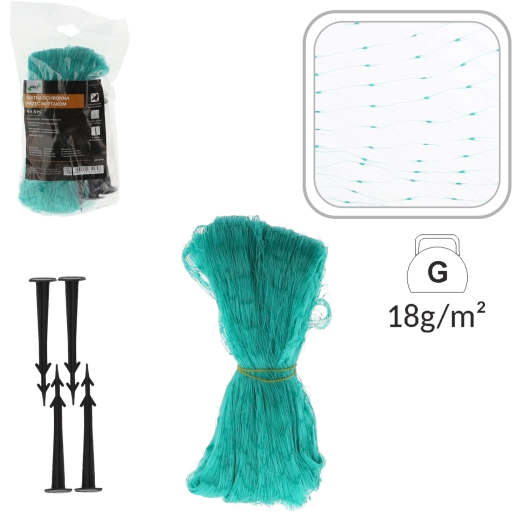 Zaščitna mreža proti pticam 4 × 5 m, zelena, 5 g/m² + 6 pritrdilnih kolikov