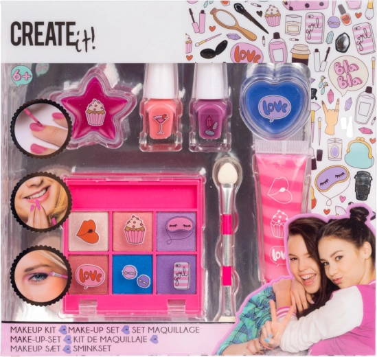 Makeup set čopičev rožnato‑vijoličen (7 kosov) z etuijem