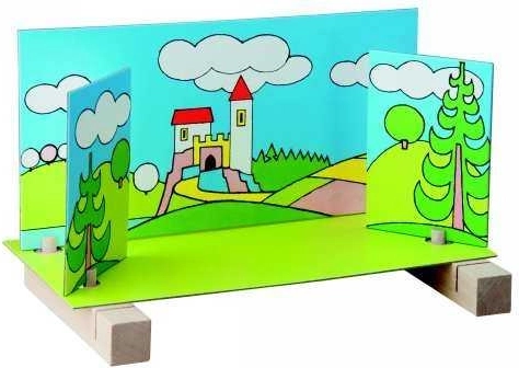 Interchangeable scenery for different scenes of the story