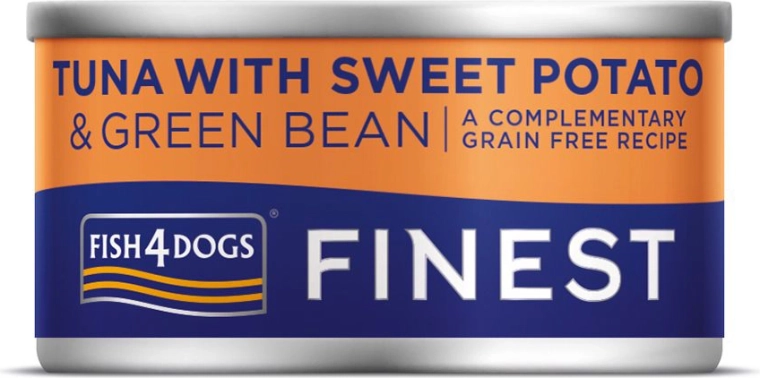 Konzerva za pse s tuno, sladkim krompirjem in zelenim stročjim fižolom 85 g FISH4DOGS Finest