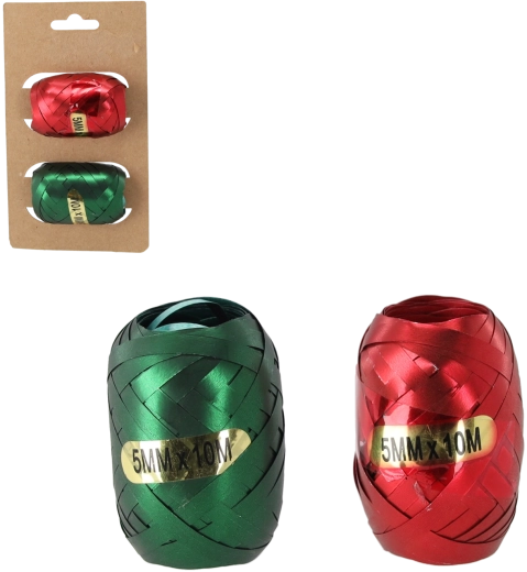 Komplet darilnih trakov 5 mm × 10 m – rdeča in zelena