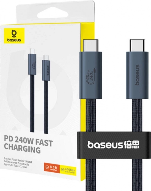 USB‑C kabel BASEUS Flash 240 W, 1 m, opleten, 40 Gbps