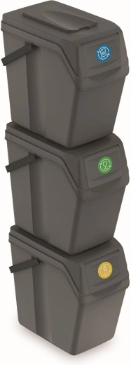 Set 3 košev za odpad Sortibox II, 3×25 l, sivi kamen