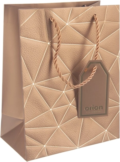 Paper Gift Bag with Grid Pattern – Gold