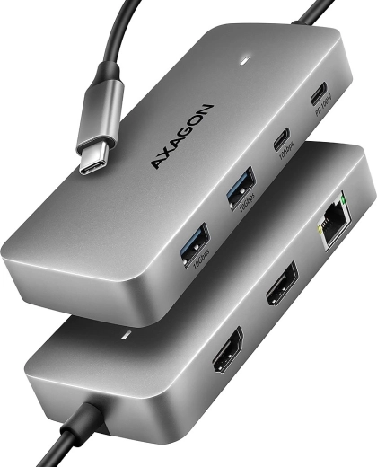 Axagon hmc-cub83x2 usb-c razširitveno vozlišče 7v1, 10 gbps, hdmi 4k/144 hz, dp 8k/30 hz, glan, pd 100 w