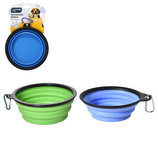 Zložljiva posodica za pse in mačke 1000 ml s karabinom