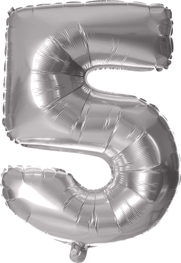 Folijski balon TORO številka 5, 30 cm – Srebrna