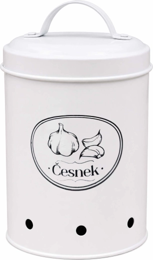 Galvanized vegetable container with garlic print