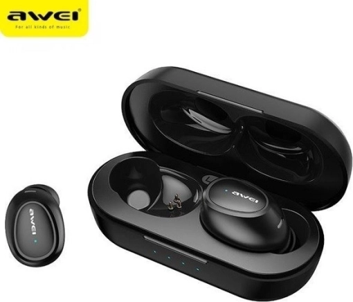 AWEI brezžične slušalke bluetooth 5.0 z polnilno postajo, črna