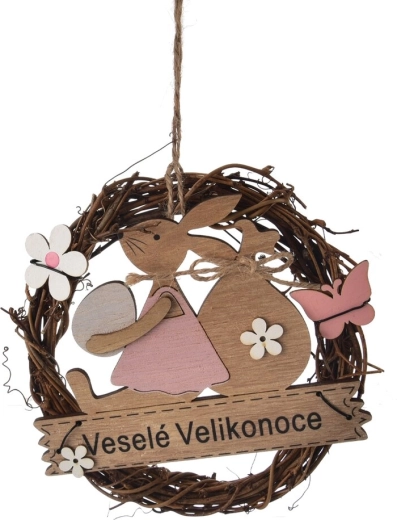Dekorativni velikonočni venček iz protja in lesa »Vesele Velikonoce« 15 cm