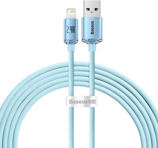 USB kabel BASEUS Crystal Shine za iPhone, 2,4 A, 2 m, moder