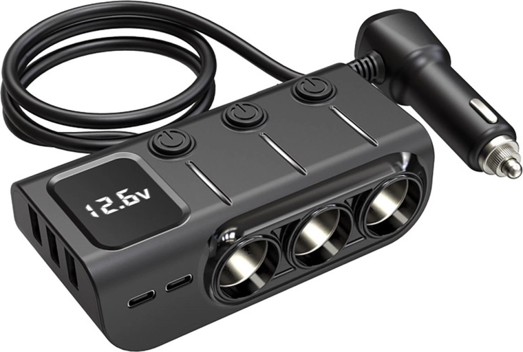 Renew Force Car Charger Socket Splitter with 3 Sockets and USB Ports